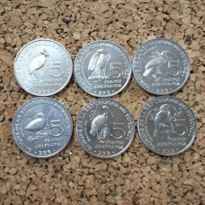 Набор из 6 монет 5 франков 2014 год Бурунди "Птицы".